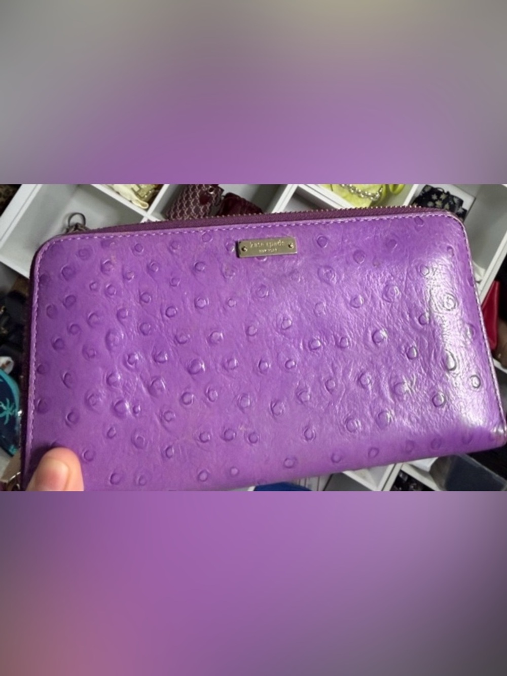 Kate Spade Purple Ostrich-Embossed Zip Around Wallet